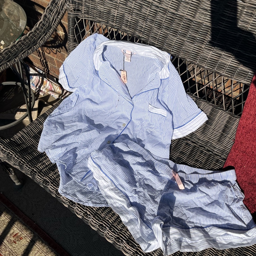 Victoria’s Secret Blue and White Striped Pajama Set